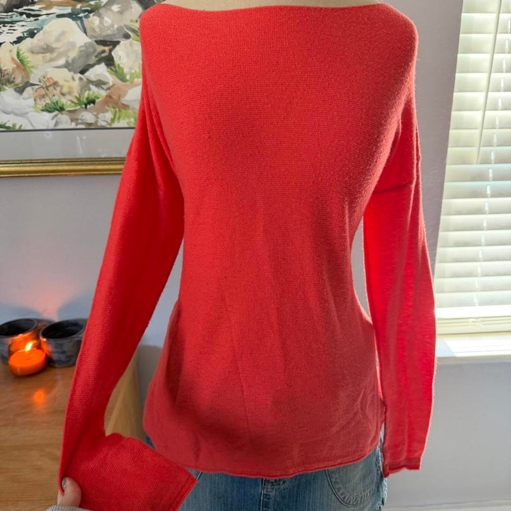 Mossimo Womens Orange Knit Long Sleeve Boat Neck Top Minimalist Size M - Picture 2 of 6